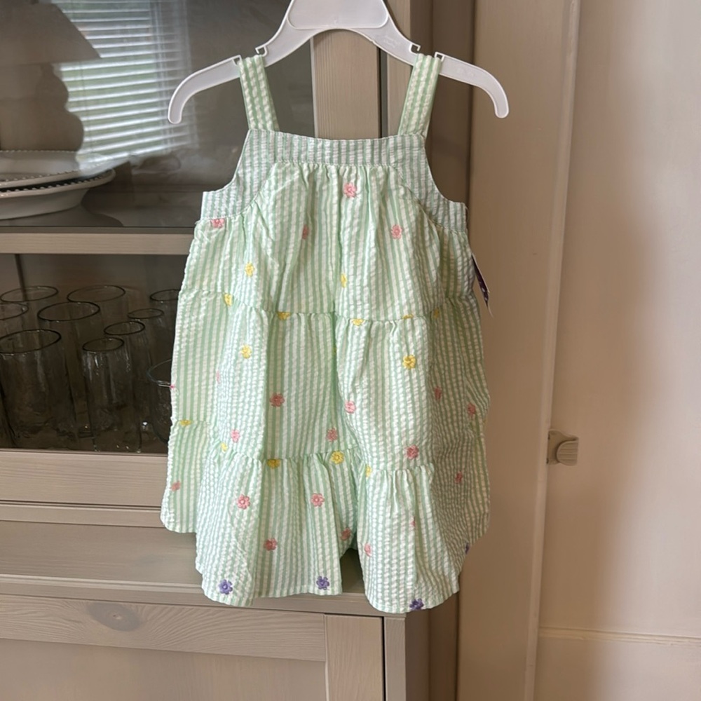 NWT Blueberi boulevard seersucker with floral embroidery sundress. Size 2T